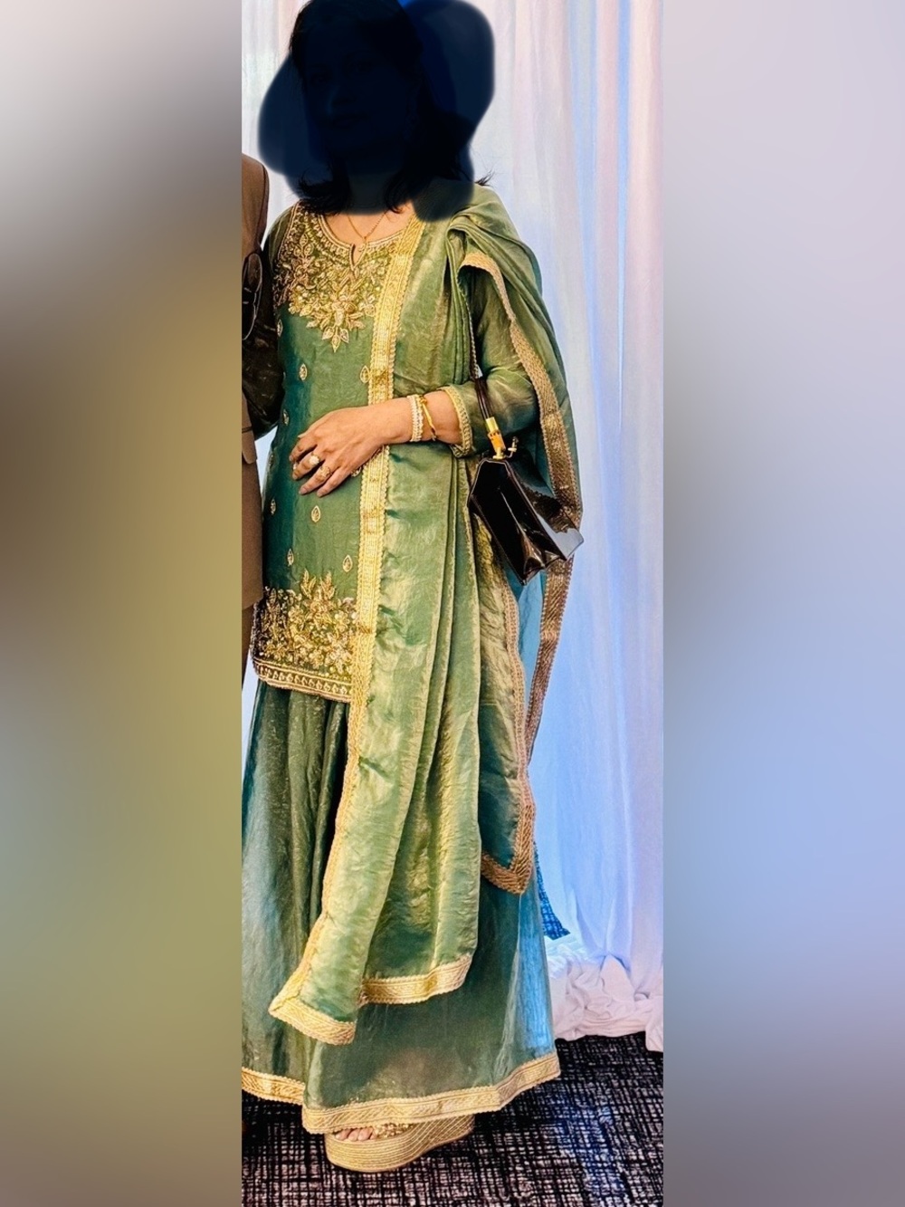 Embroidered Green Ethnic Salwar Kameez with Gold Accents